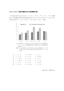 各国の高齢化率と社会保障給付費(2012年［政経］センター試験本試験より）