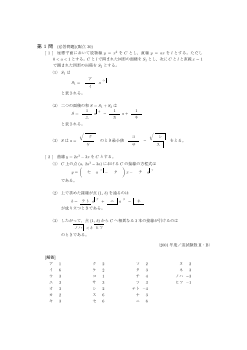 接線・関数の増減と極大・極小・関数の最大・最小・定積分と面積（センター試験2001）