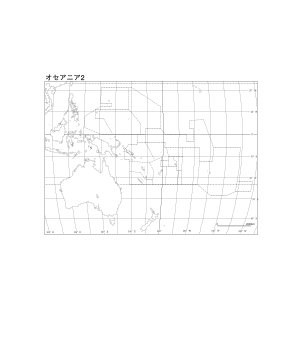 ［白地図］（94）オセアニア２(国界＋経緯線)／エケルト第4図法　中心(N0°E160°)