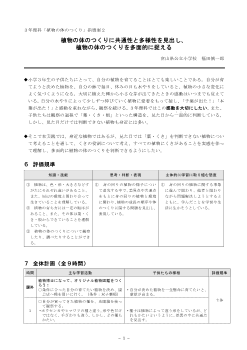 3年理科「植物の体のつくり」指導案2　植物の体のつくりに共通性と多様性を見出し、植物の体のつくりを多面的に捉える