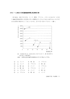 一人当たりGNI(国民総所得)と乳児死亡率（2009年［政経］センター試験本試験より）