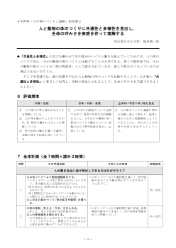 ４年理科「人の体のつくりと運動」指導案２　人と動物の体のつくりに共通性と多様性を見出し、生命の巧みさを実感を伴って理解する