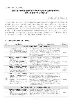 ４年理科「空気と水」指導案２　空気と水の性質を追究する中で質的・実体的な見方を働かせ、空気と水を粒子として捉える