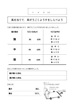 １　風を当てて，車がうごくようすをしらべよう（3年「風やゴムの働き」）