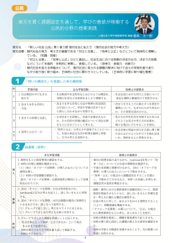 （授業実践）単元を貫く課題設定を通して、学びの意欲が稼働する公⺠的分野の授業実践・「新しい社会 公⺠」第１章３節 現代社会と私たち （現代社会の⾒⽅や考え⽅）