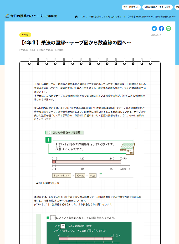 【4年⑬】乗法の図解～テープ図から数直線の図へ～