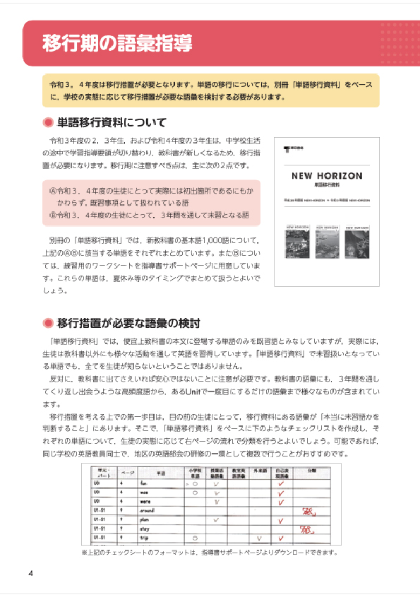 （中学校 英語　NEW HORIZON）令和3年度　教科書移行期用資料