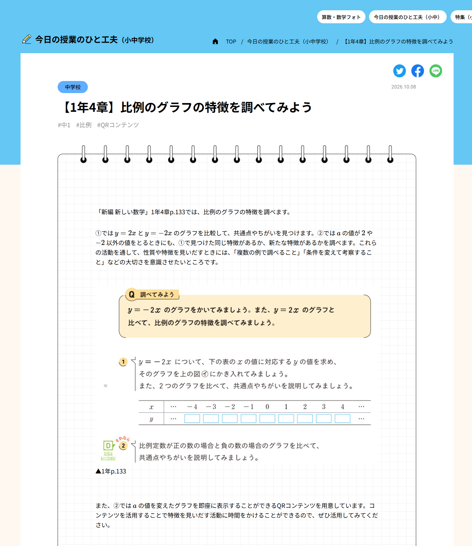 【1年4章】比例のグラフの特徴を調べてみよう